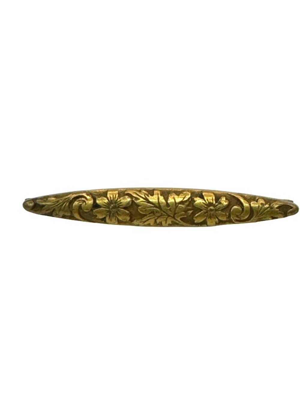 Antique Gold 14k Floral Engraved Bar Pin Brooch 1.5” Art Nouveau Leaf Scroll